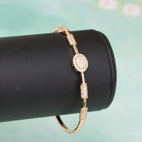Rose Gold Bangle with Oval CZ Center and Textured Segments, XPBL0597 - Picture 8 of 12